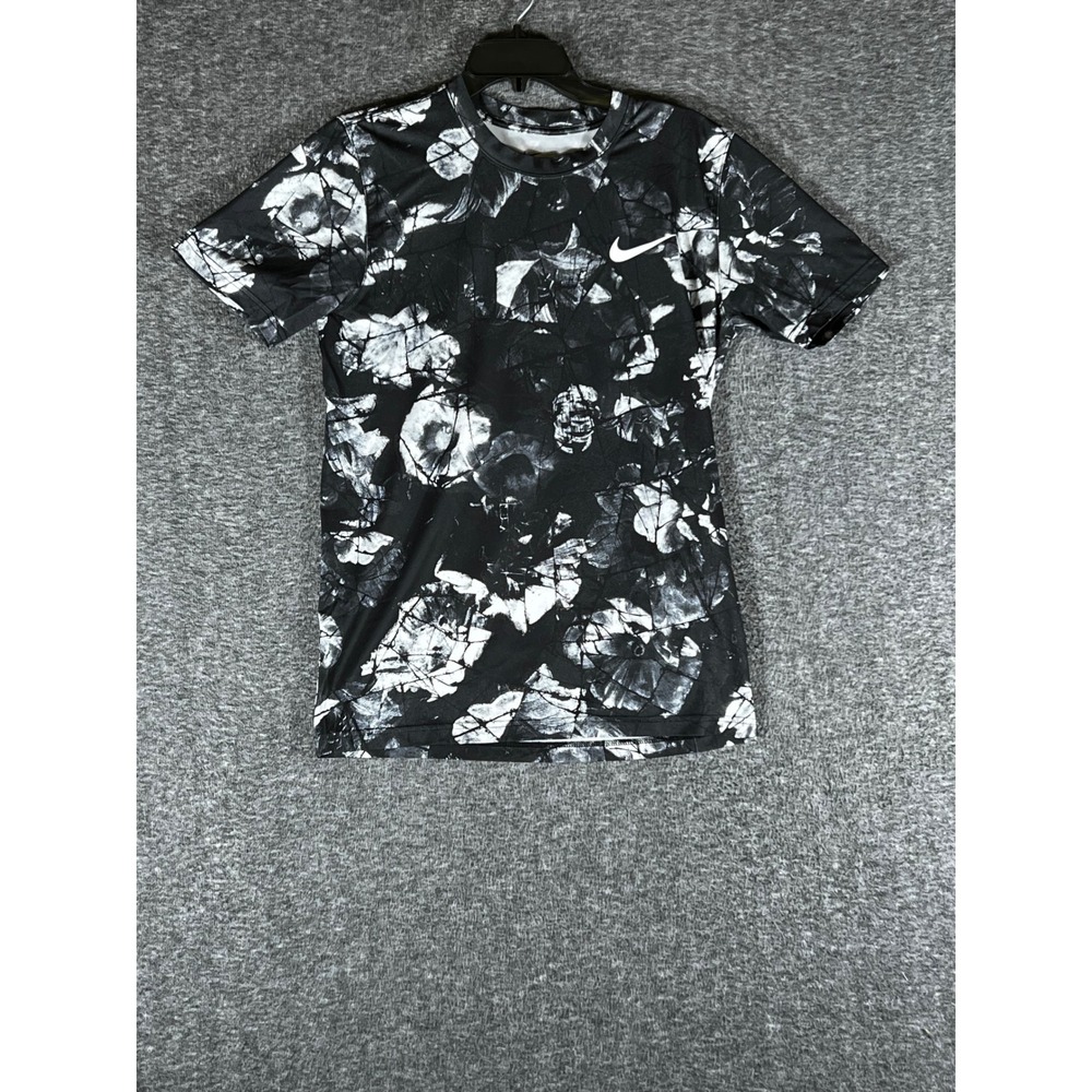 Nike Dri-FIT Mens Small Black‎ White Abstract Floral Print Performance T-Shirt